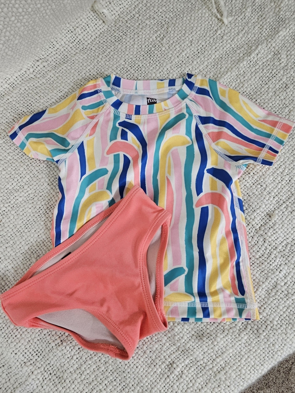 Tea Collection Multicolor Stripe Rashguard Set with Coral Bottoms Size 2
